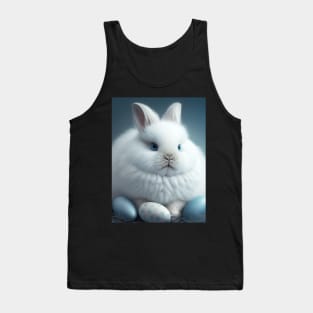 Cute White Fluffy Bunny with Blue Eyes and Easter Eggs Tank Top